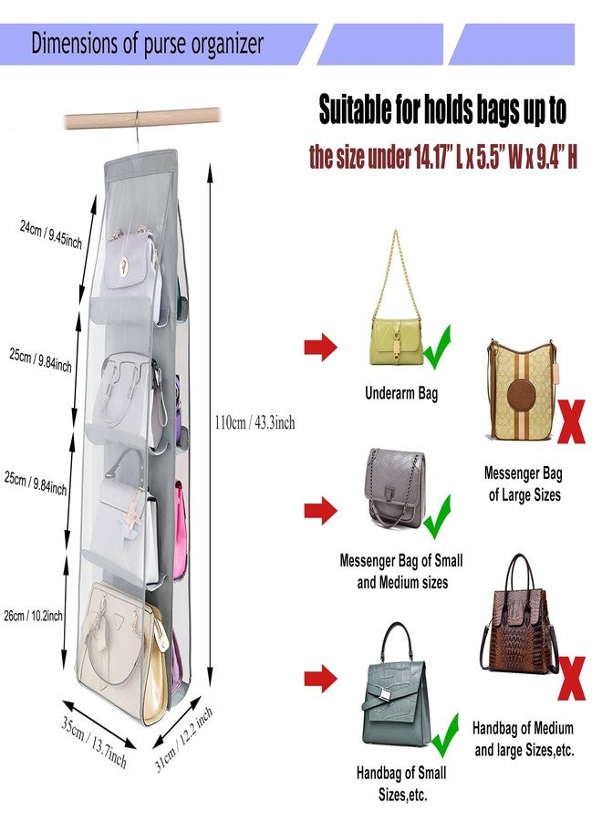 LONGTEAM Purse Organizer, 8 Pockets Handbag Hanger for Closet, Hanging Purse Handbag Storage Organizer with Thicken Metal Hooks (2 Pack - Grey) - Image 4